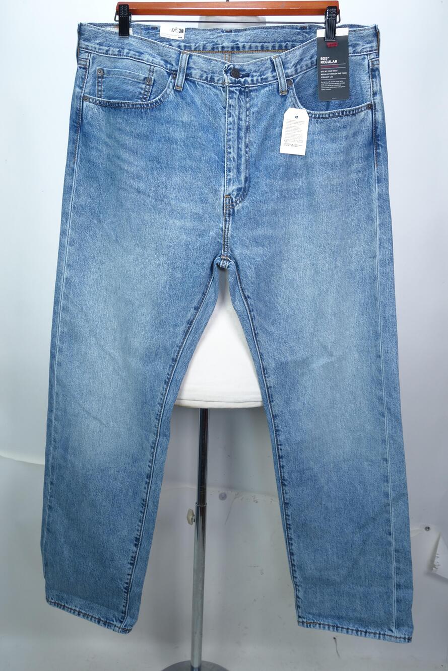 Levis 505 Regular Selvedge Jeans Redline Mens 38x30 Light Wash Blue Straight